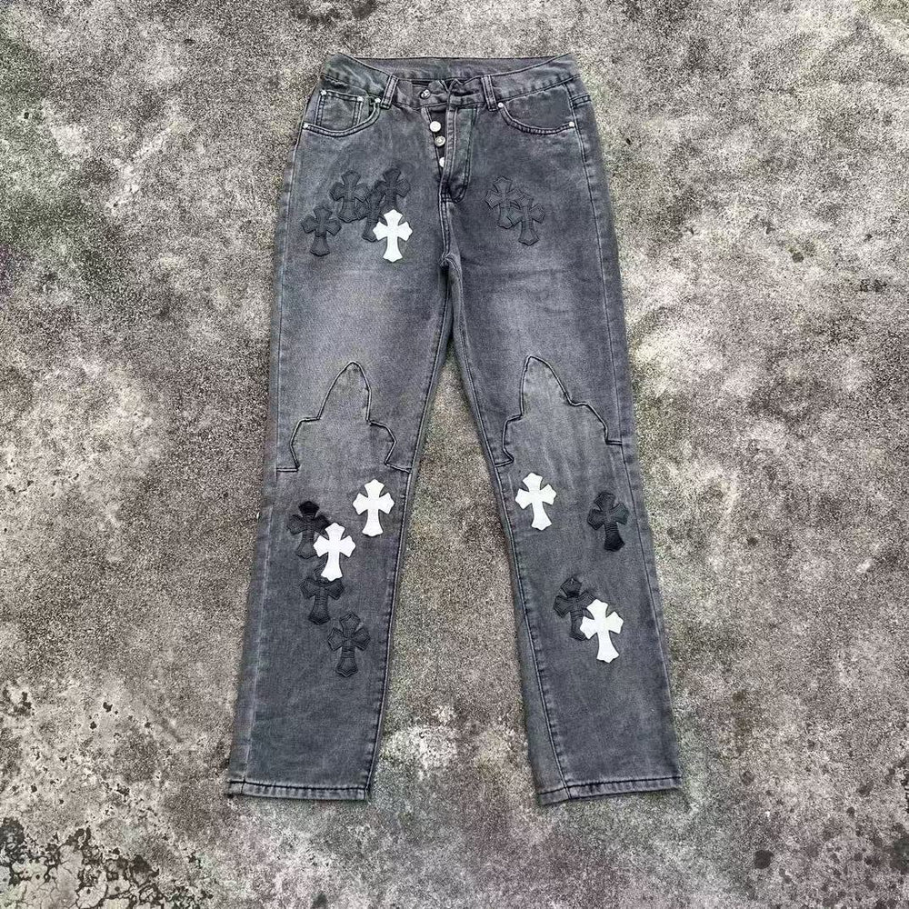 High version cross-border CH Croquet horseshoe leather cross trendy jeans in stock, unisex pants