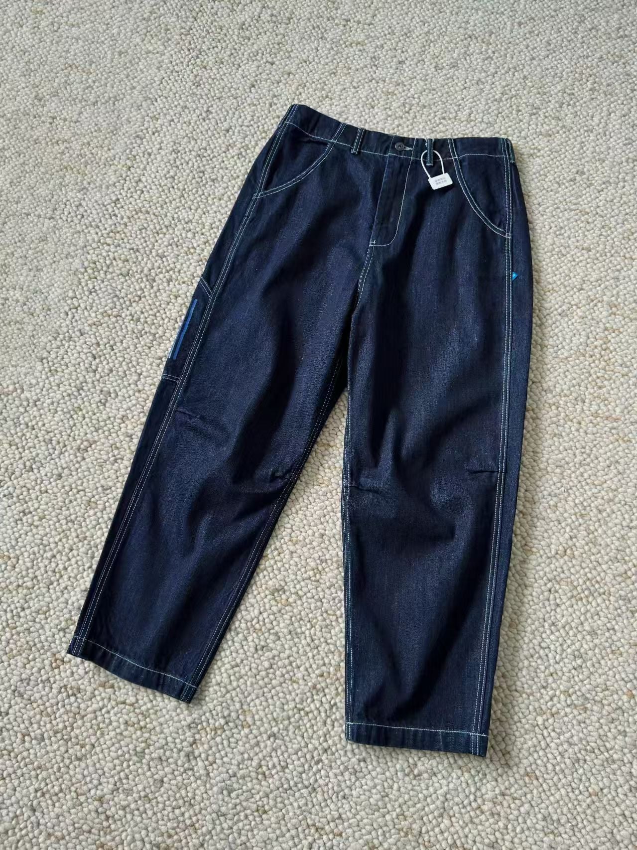 Japanese high street fashion retro heavy industry silhouette loose washed, done old, splashed ink hand-painted wide leg narrow foot painter jeans
