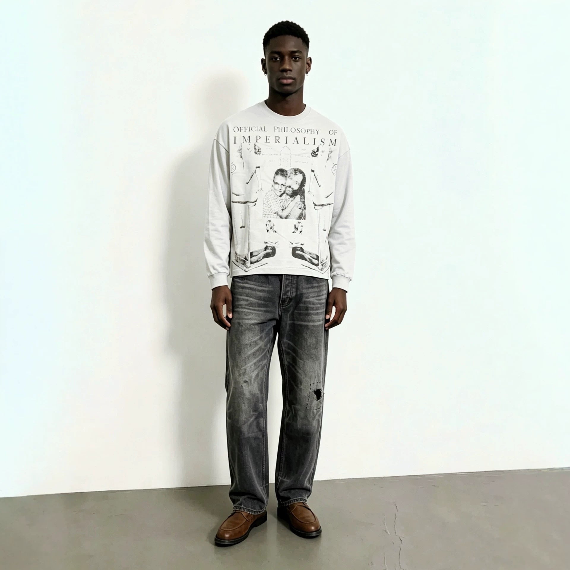 EnfantsRiches Deporimes new washed, knife cut, damaged, burned, slightly flared, worn, dirty jeans