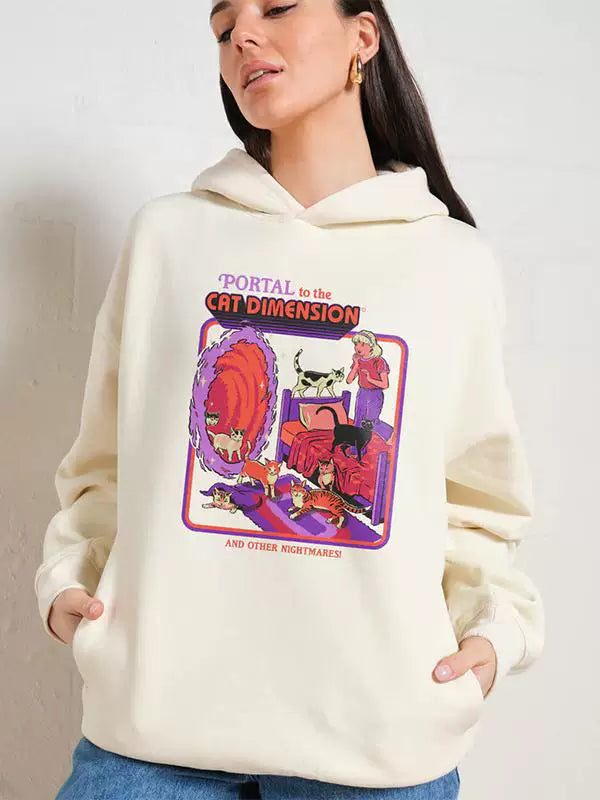 European and American Dark Fun Illustration Shark Cat Dog Little Ghost Printed Pattern Men's and Women's Loose Straight Spray Hoodie Autumn
