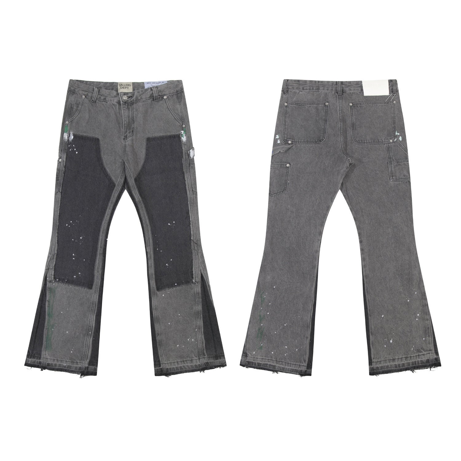 Gallery Depot American Street Trendy Splicing Patch, Splashed Paint Micro Pull Work Pants, Jeans, Versatile Pants