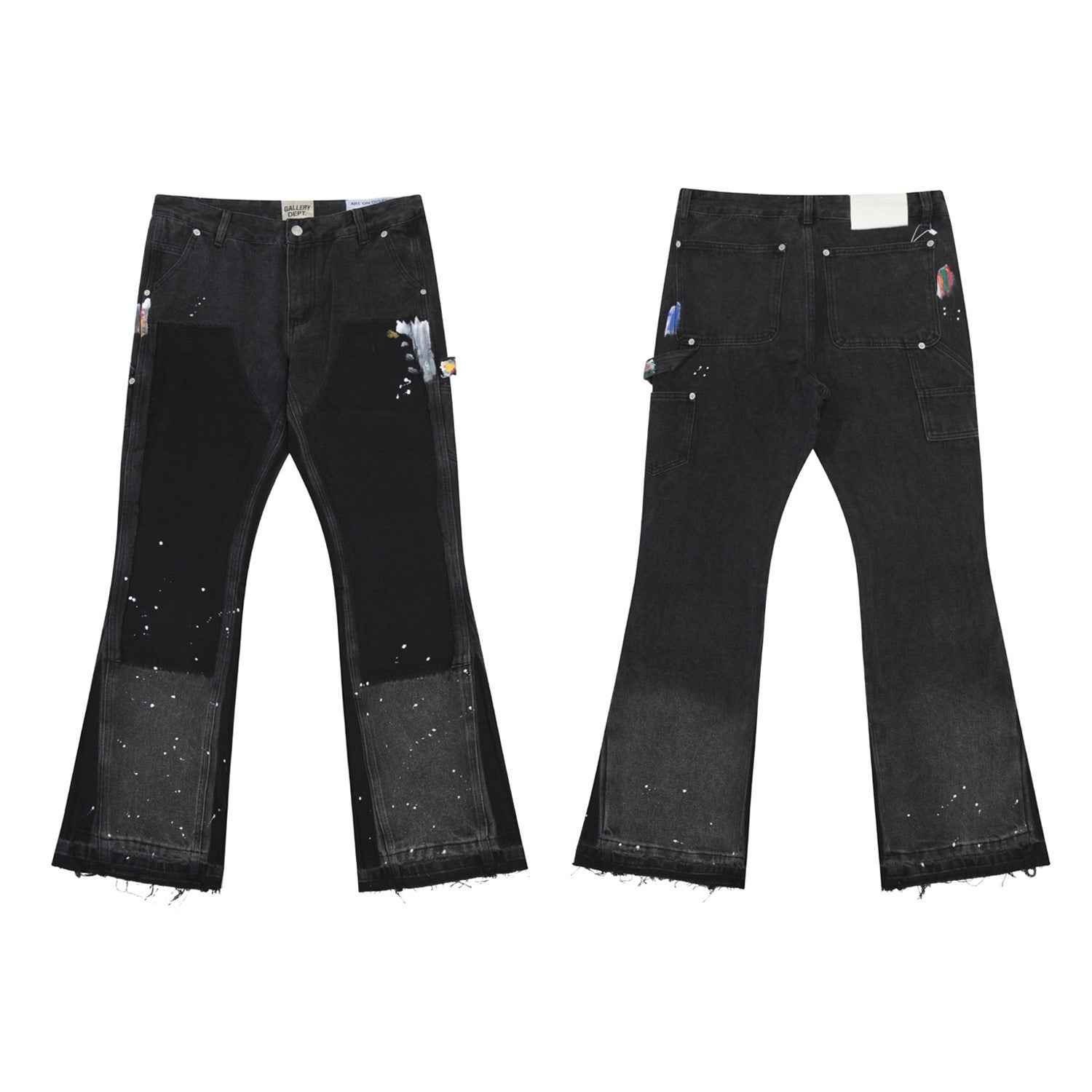 Gallery Depot American Street Trendy Splicing Patch, Splashed Paint Micro Pull Work Pants, Jeans, Versatile Pants