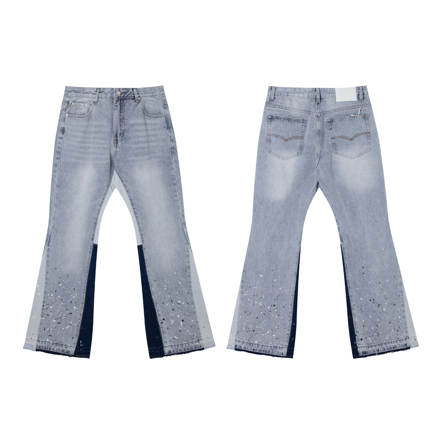 Gallery Depot Versatile Inkjet Drilled Hole Washed Micro Pull Splicing Jeans American Casual Pants