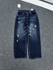 Cross border new THUGCLUB dirty mud and wash water to make old and distressed retro style loose jeans for both men and women