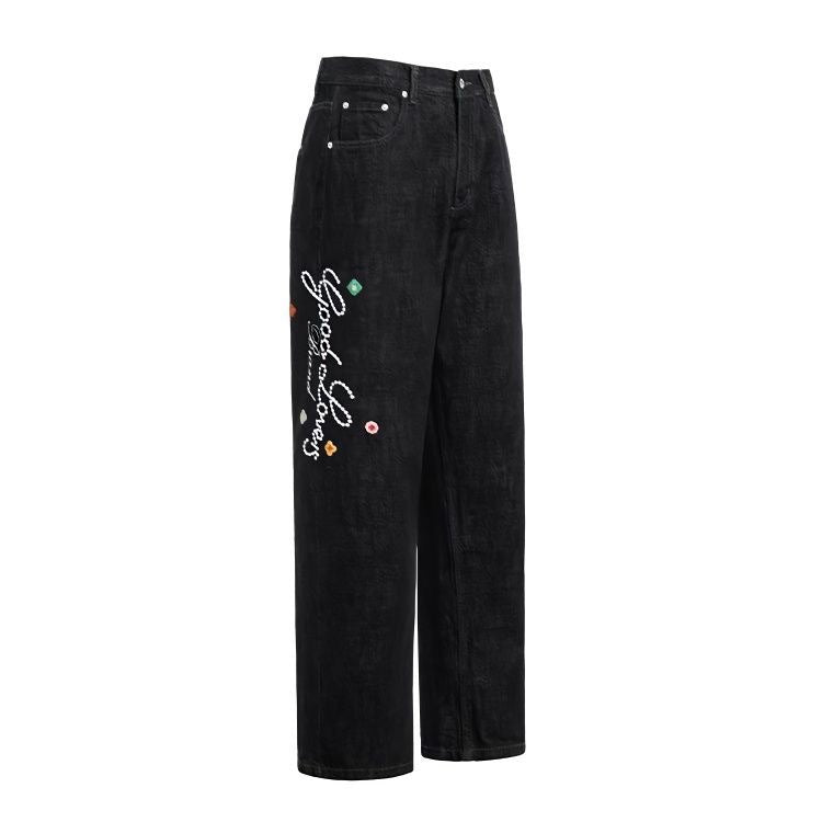 GOODBRAND花卉2025SS小花复古赤耳时尚原浆男女同款牛仔裤长裤