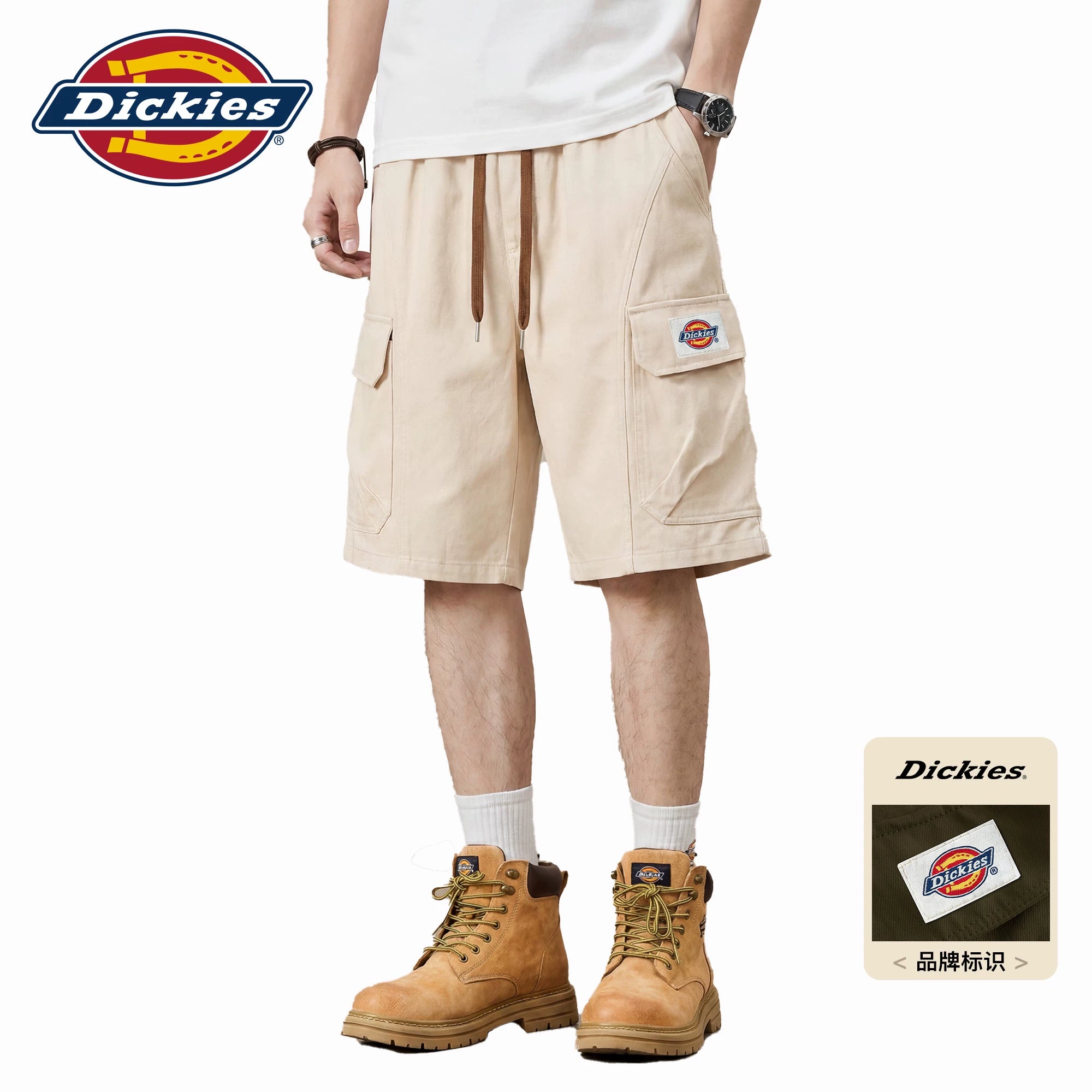 Dickies帝酷适绿色多口袋工装短裤男士夏季宽松直筒休闲五分裤M