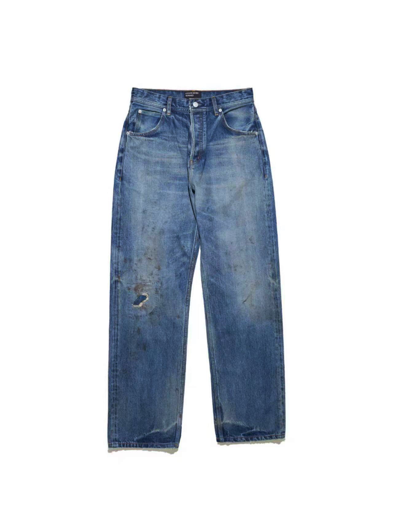 EnfantsRiches Deporimes new washed, knife cut, damaged, burned, slightly flared, worn, dirty jeans
