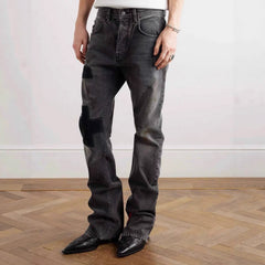 ERD melancholic rich second-generation 25s retro washed knife cuts through holes to make old, burns embroidery stickers, micro flared jeans