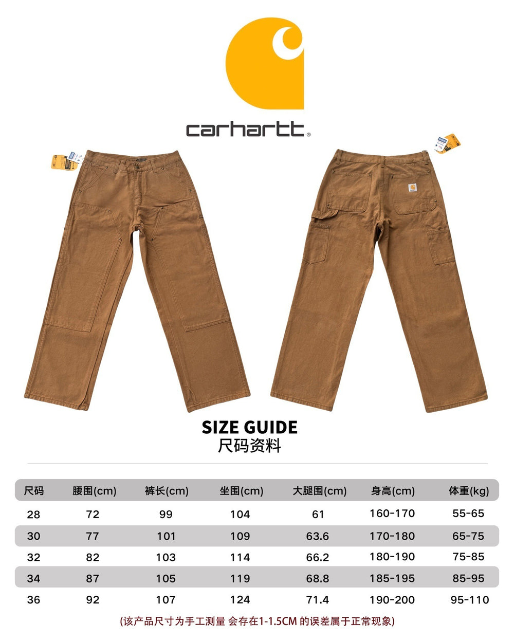 Foreign trade Carhartt woodworking Japanese workwear style jeans for men and women, loose casual straight tube for couples