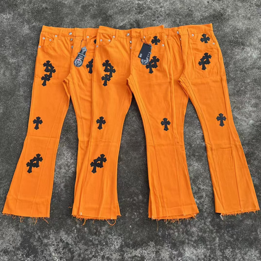 High version cross-border CH Croquet horseshoe leather cross trendy jeans in stock, unisex pants