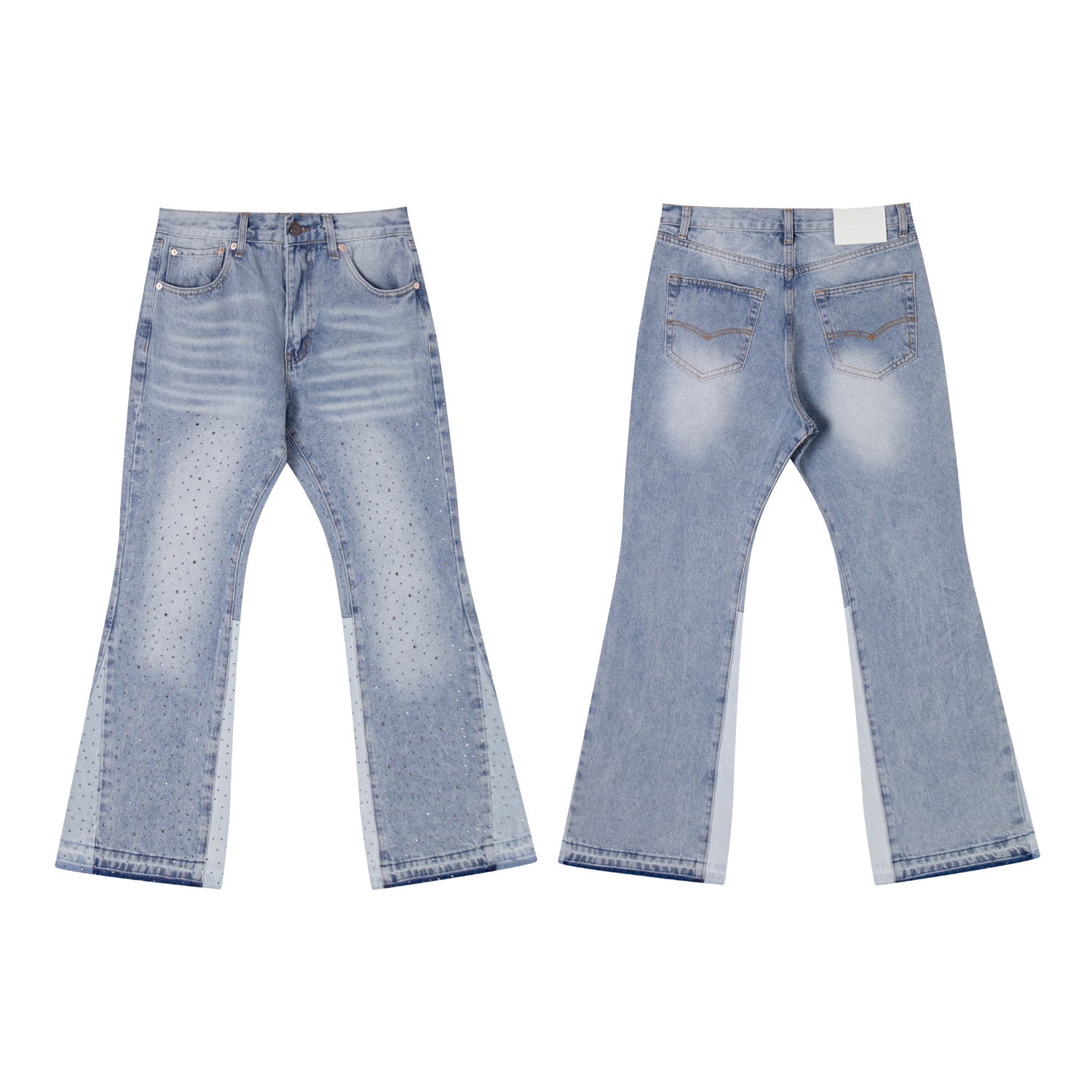 Gallery Depot Versatile Inkjet Drilled Hole Washed Micro Pull Splicing Jeans American Casual Pants