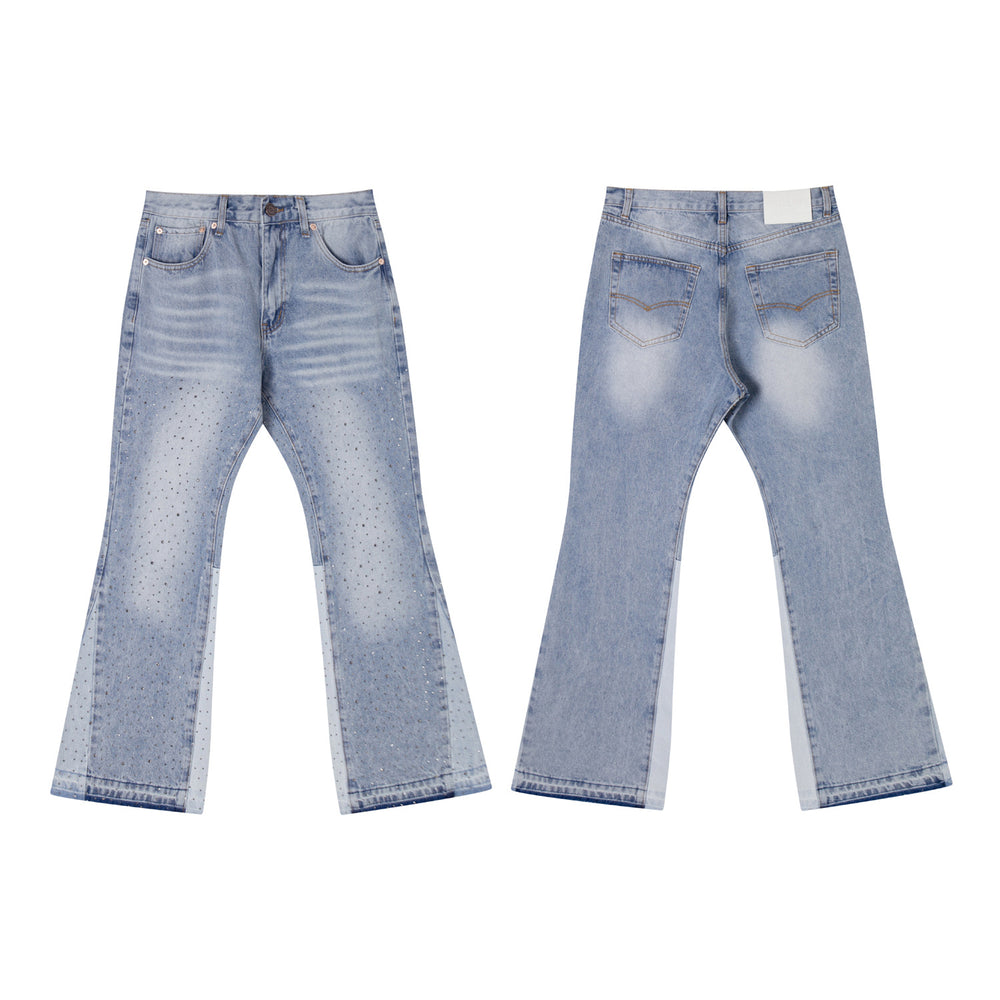 Gallery Depot Versatile Inkjet Drilled Hole Washed Micro Pull Splicing Jeans American Casual Pants