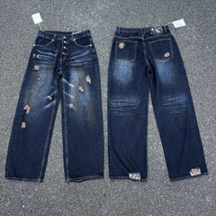 Cross border new THUGCLUB dirty mud and wash water to make old and distressed retro style loose jeans for both men and women