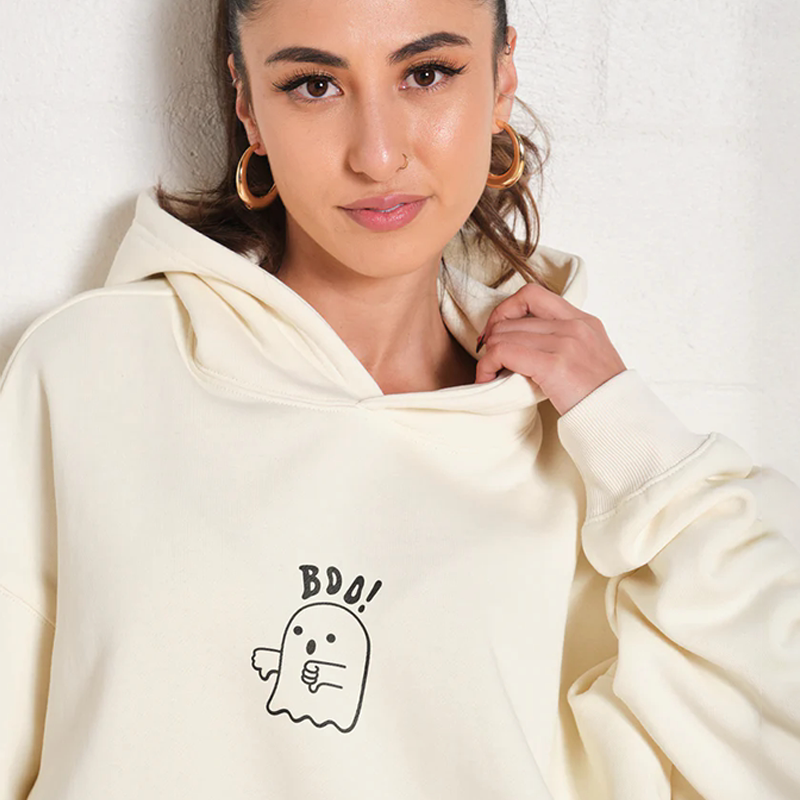European and American Dark Fun Illustration Shark Cat Dog Little Ghost Printed Pattern Men's and Women's Loose Straight Spray Hoodie Autumn