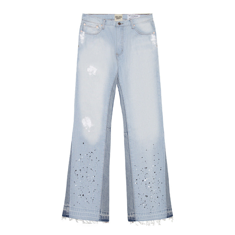 Gallery Depot Versatile Inkjet Drilled Hole Washed Micro Pull Splicing Jeans American Casual Pants