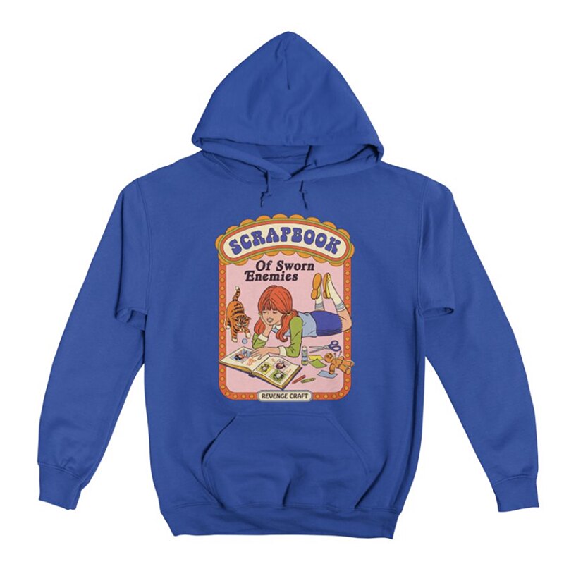 Autumn and winter 380g heavy loose men's pure cotton thick European and American dark fun illustration direct spray hooded sweatshirt