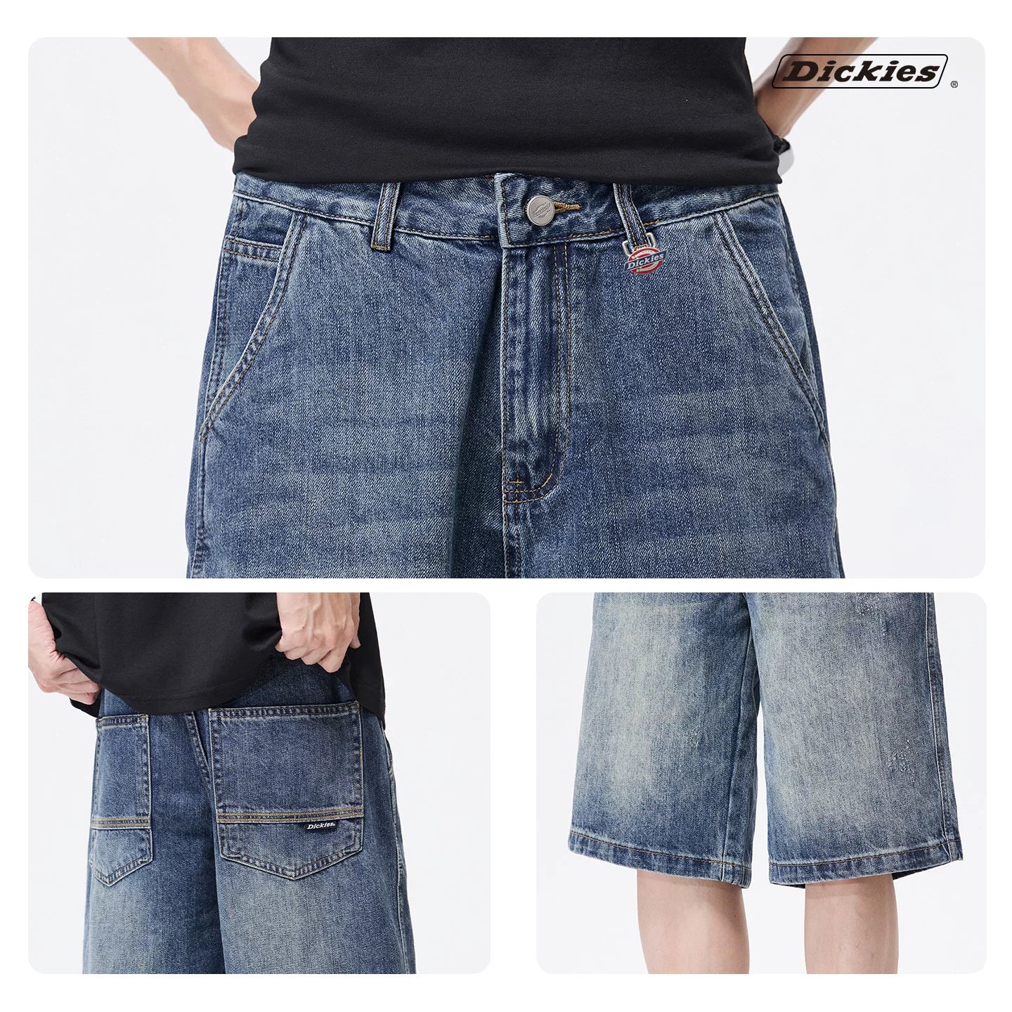 Dickies Emperor Cool Suitable American Retro Cowboy Shorts for Men in Summer, Loose Water Washed Thin Straight Leg Pants Y