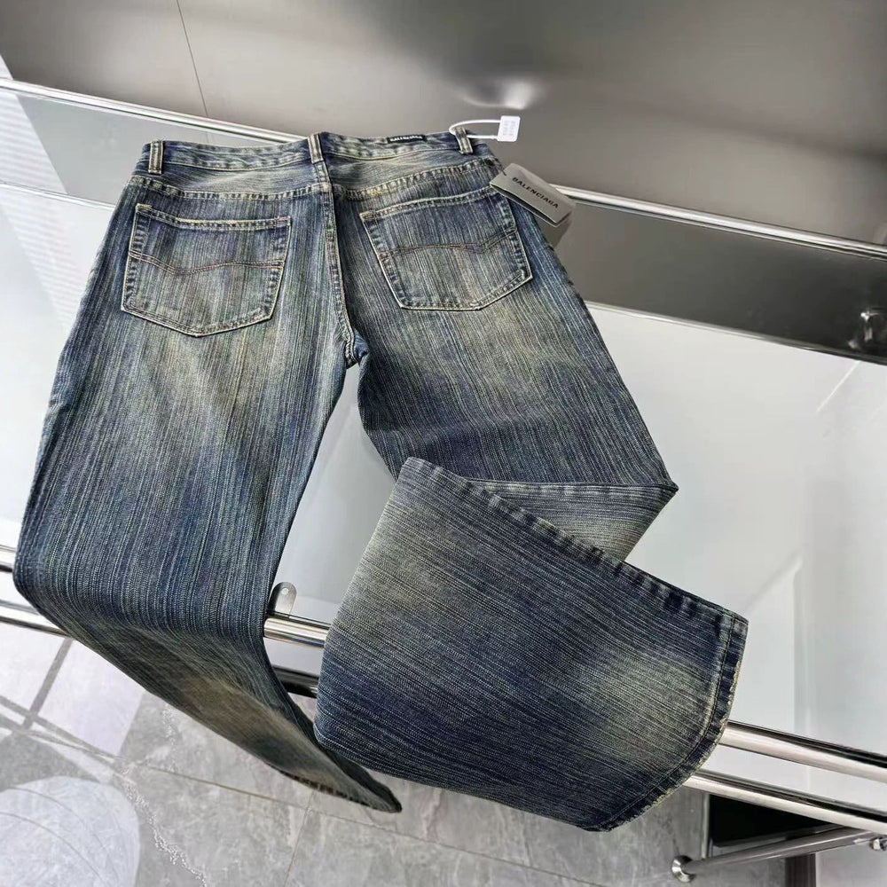 B Paris bootcut washed faded distressed bamboo striped micro flared jeans