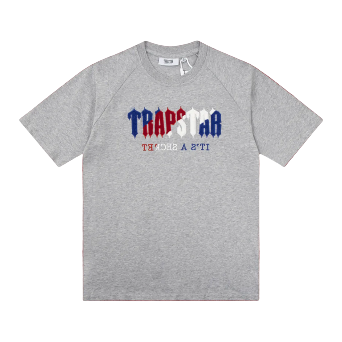 Trapstar Tricolor Gothic Logo Tee - Heather Grey/Red/White/Blue