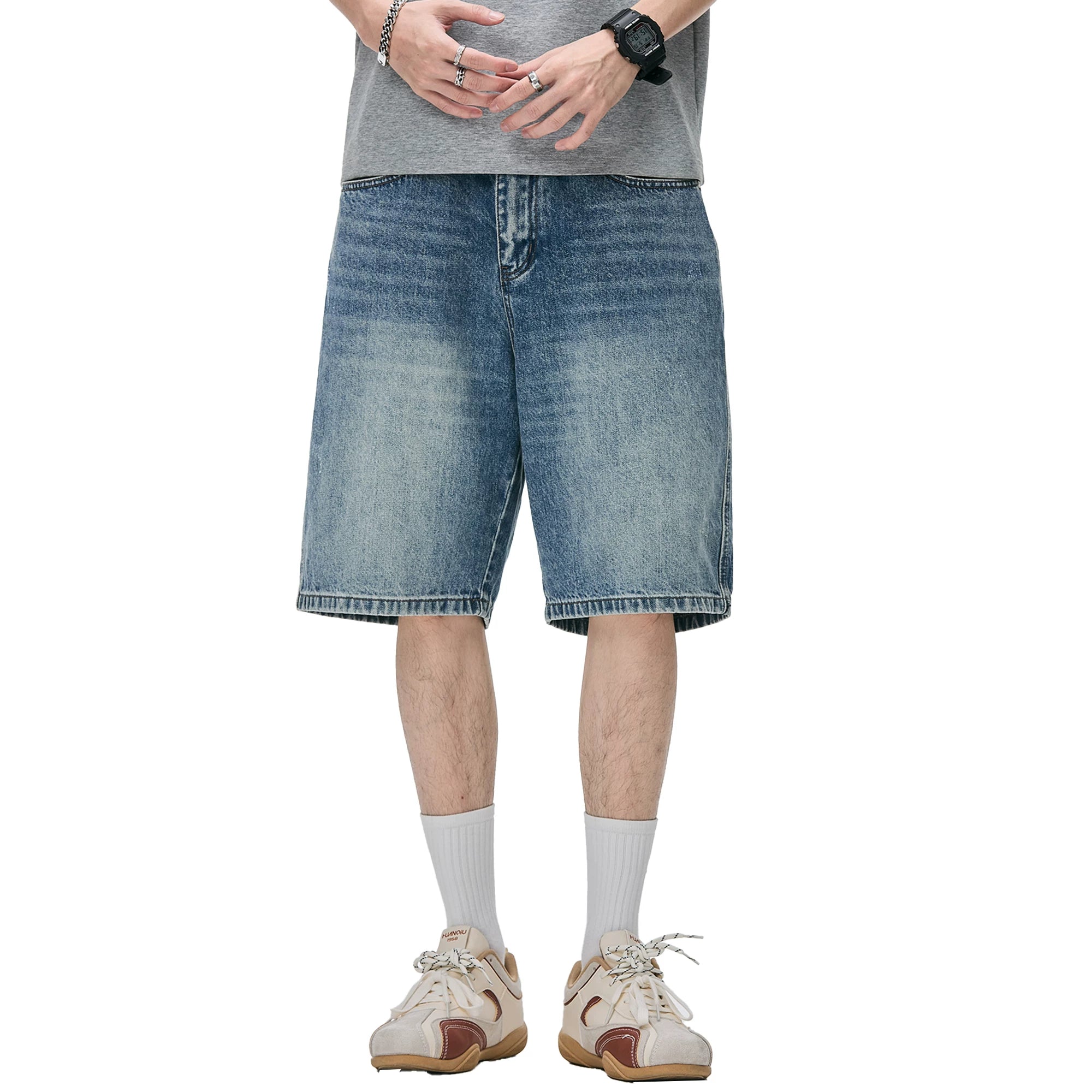 Dickies Cool American style vintage denim shorts for men in summer, loose straight leg, retro washed five quarter pants M