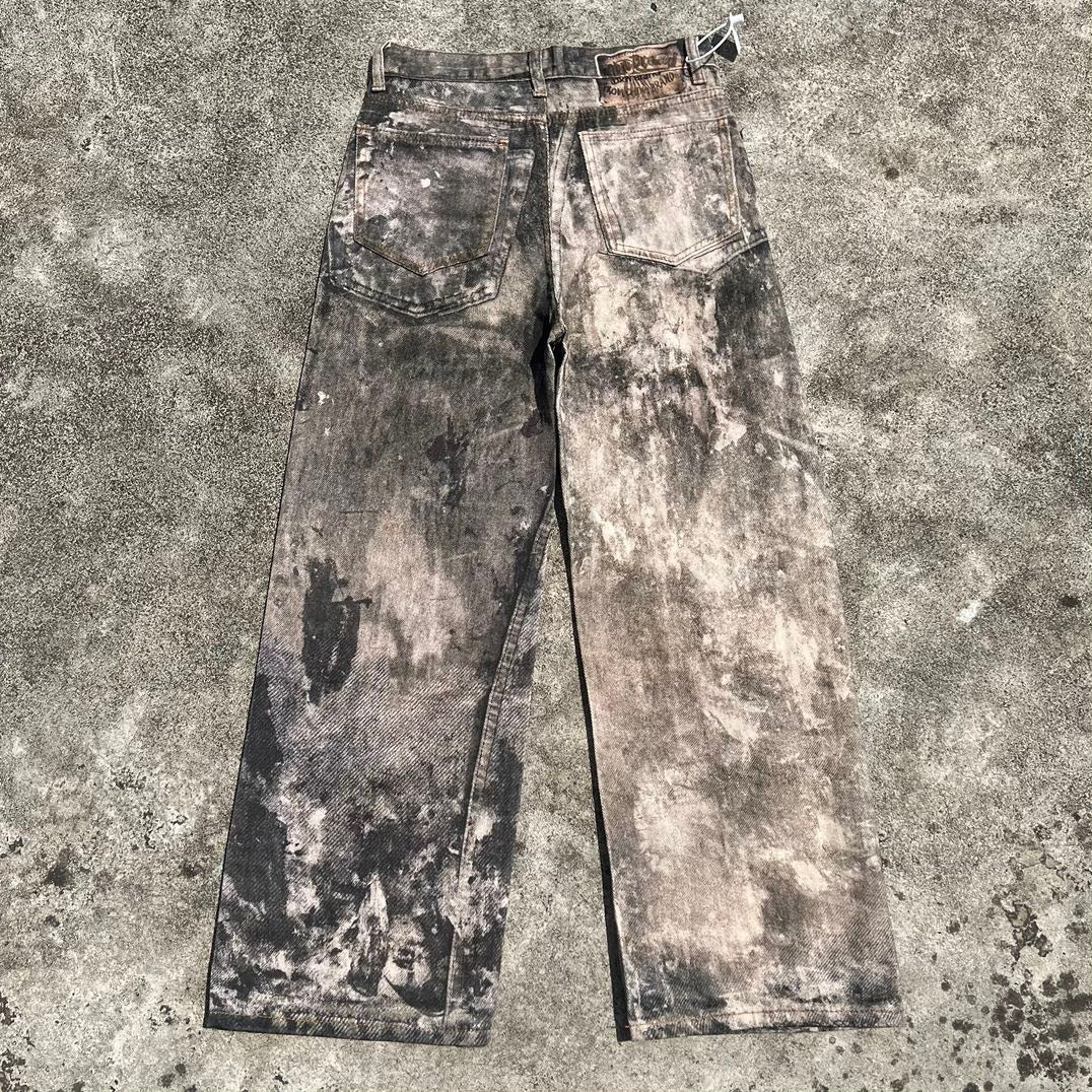 AC style flat replacement 1981F inkjet graffiti vintage loose wide leg casual jeans 3D printing series is the god