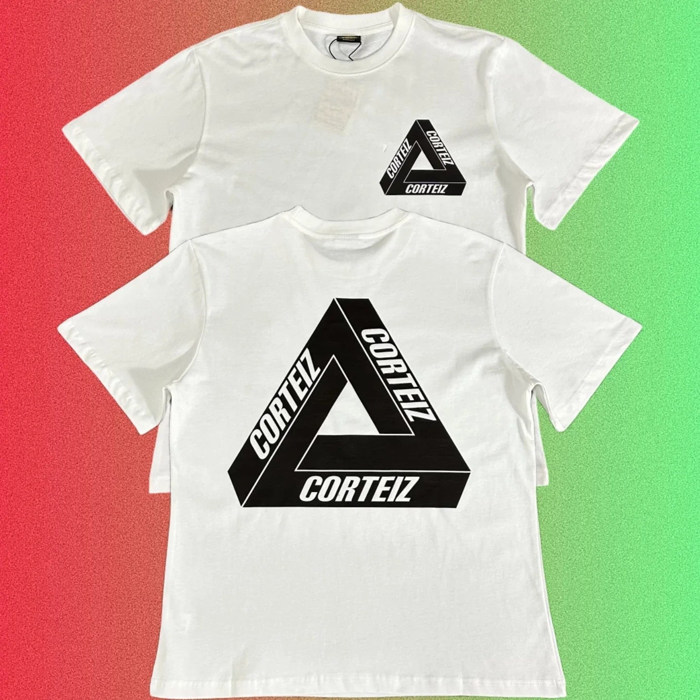 Corteiz Penrose Triangle Logo Black T-Shirt (Front & Back Print)
