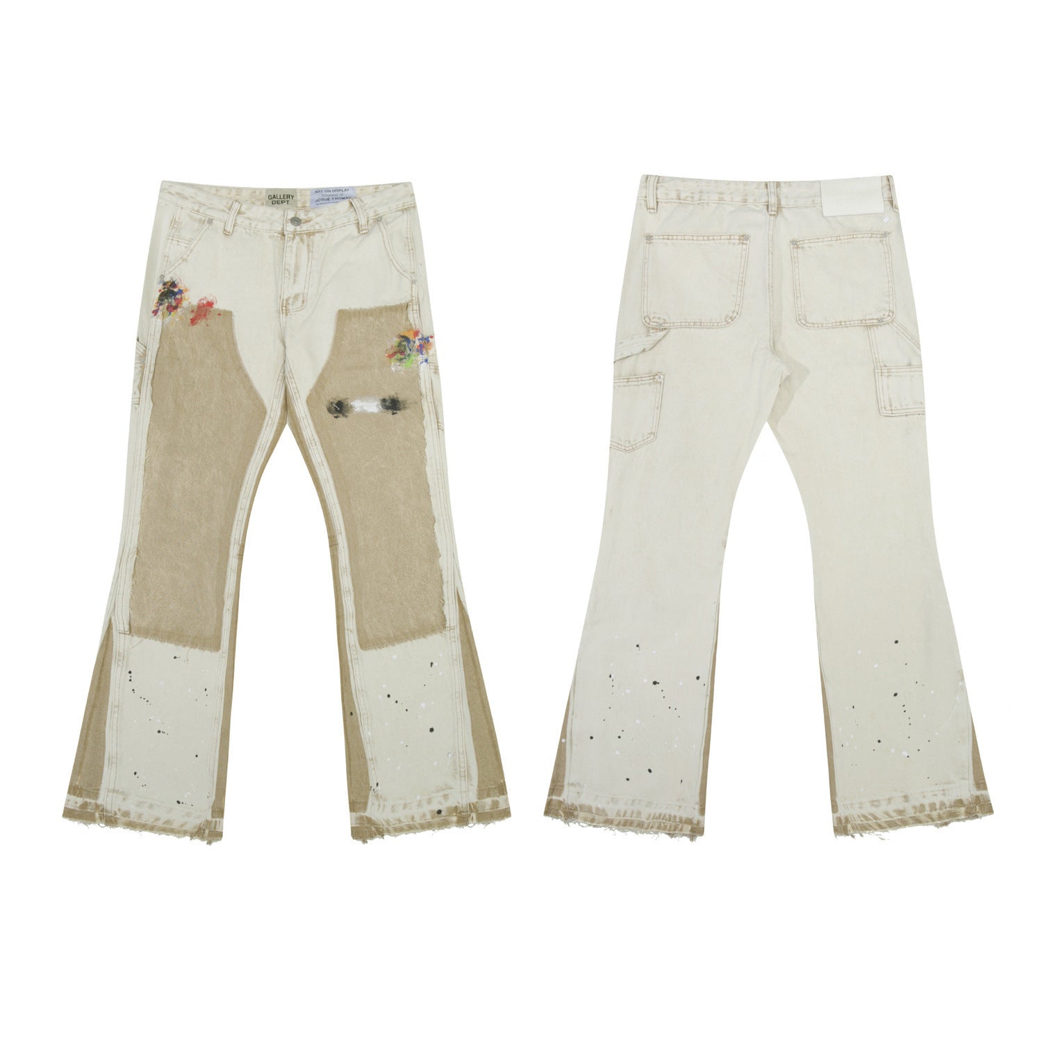 Gallery Depot American Street Trendy Splicing Patch, Splashed Paint Micro Pull Work Pants, Jeans, Versatile Pants
