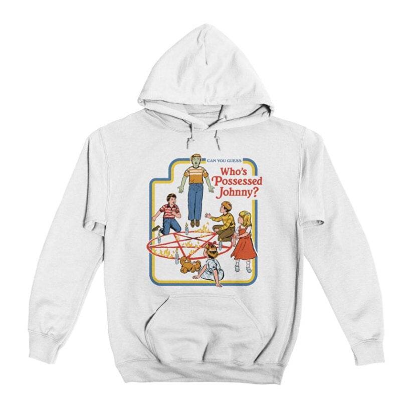 Autumn and winter 380g heavy loose men's pure cotton thick European and American dark fun illustration direct spray hooded sweatshirt