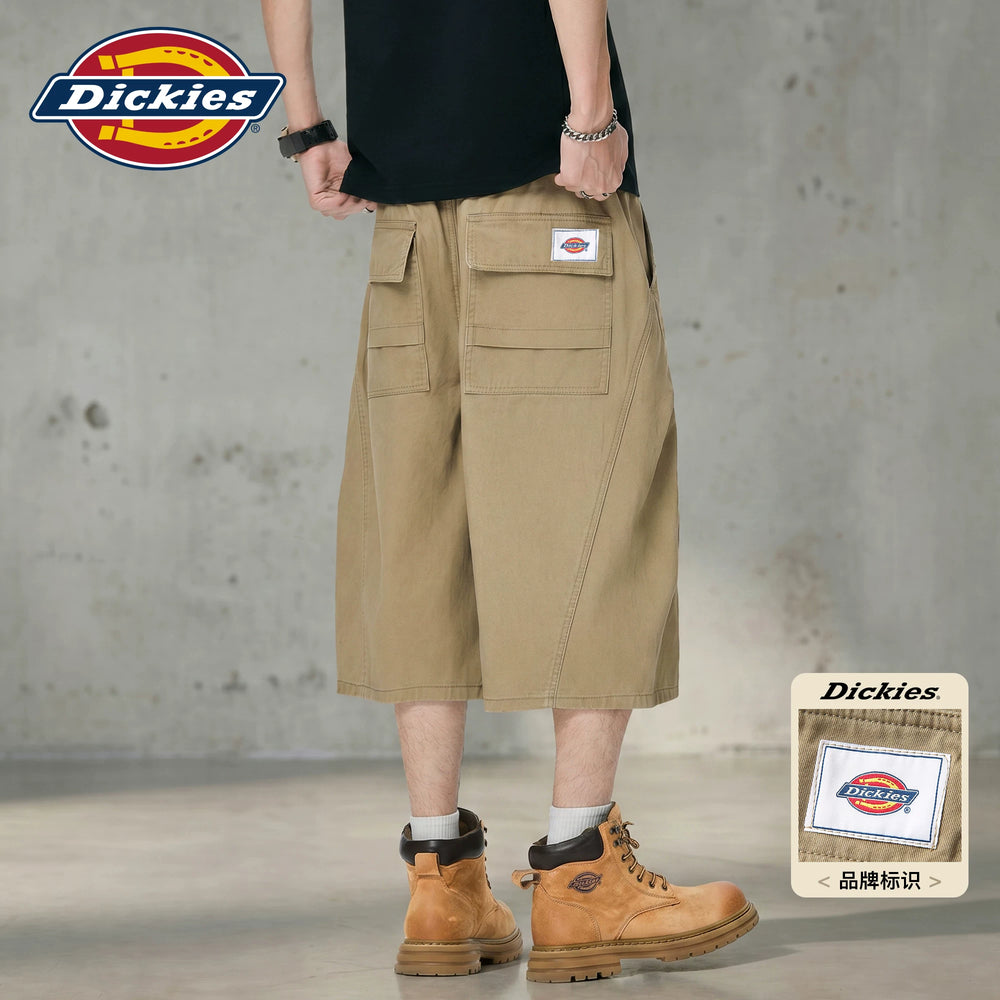 Dickies帝酷适纯棉直筒七分裤男款夏季潮牌褶皱拼接宽松休闲短裤M