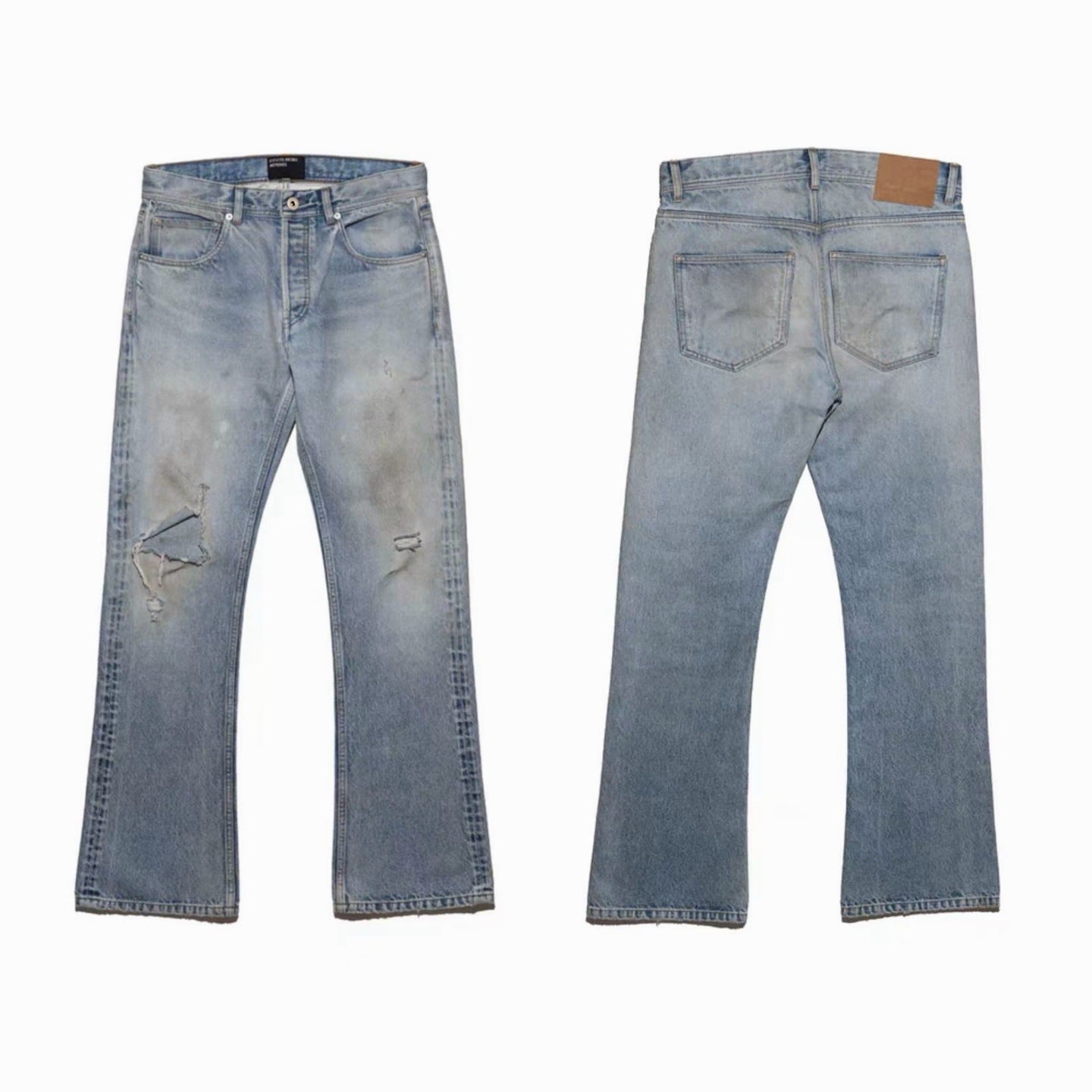 EnfantsRiches Deporimes new washed, knife cut, damaged, burned, slightly flared, worn, dirty jeans