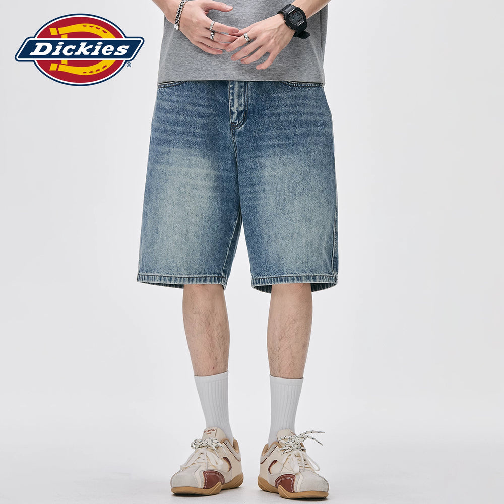 Dickies Cool American style vintage denim shorts for men in summer, loose straight leg, retro washed five quarter pants M