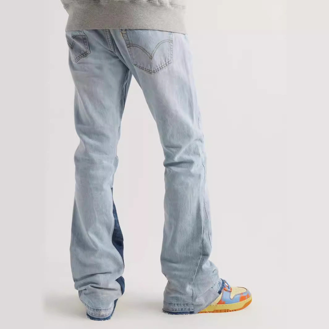 Gallery Depot's new basic style washed micro flared spliced jeans trendy brand men's and women's casual versatile pants