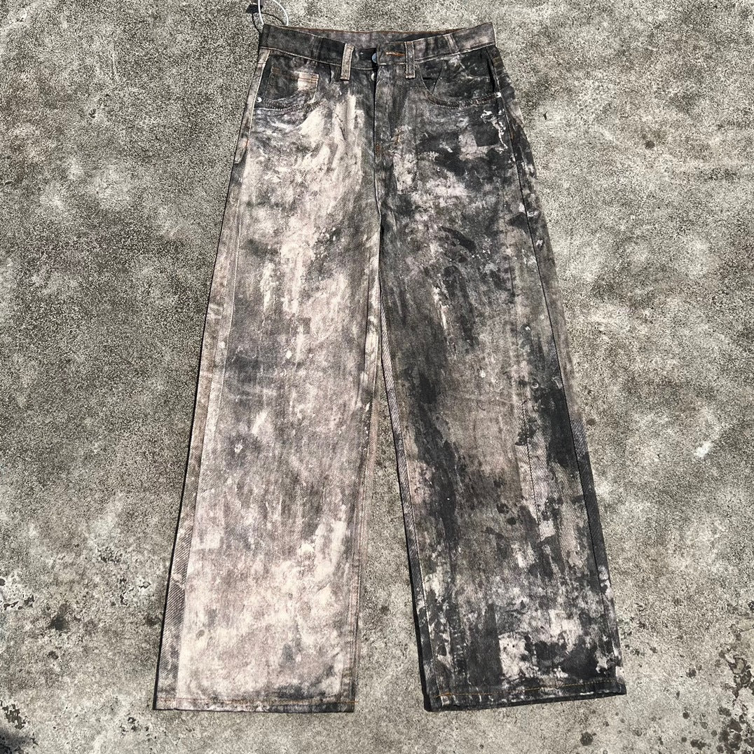 AC style flat replacement 1981F inkjet graffiti vintage loose wide leg casual jeans 3D printing series is the god