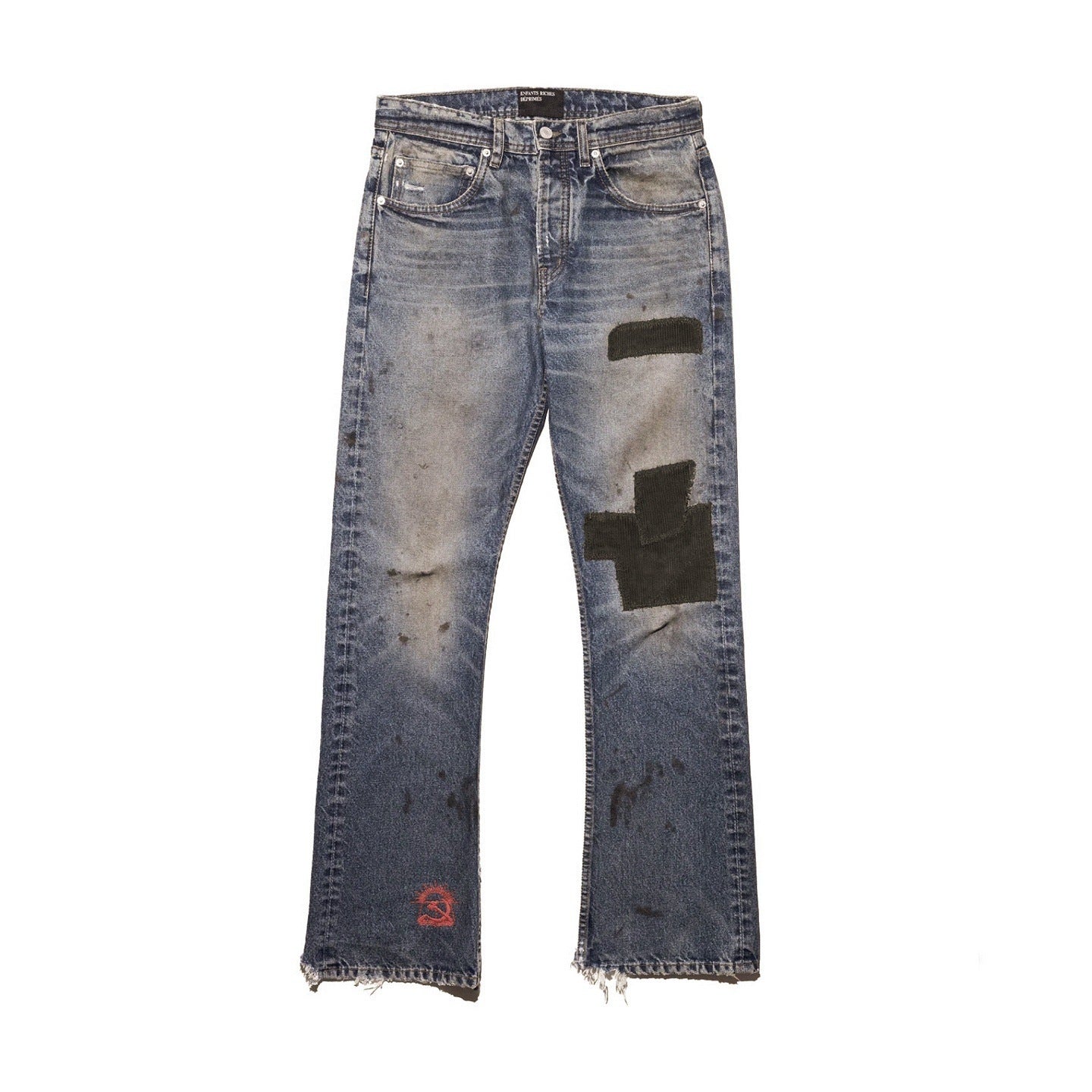 ERD melancholic rich second-generation 25s retro washed knife cuts through holes to make old, burns embroidery stickers, micro flared jeans