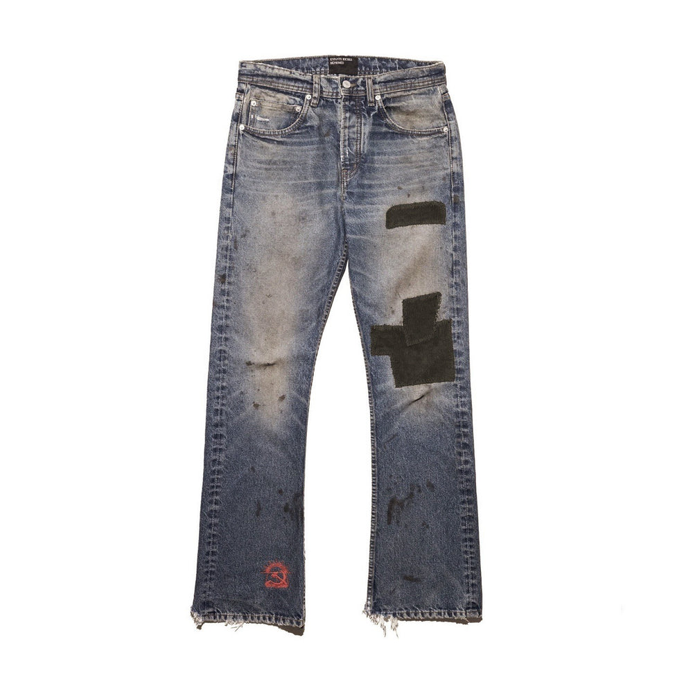ERD melancholic rich second-generation 25s retro washed knife cuts through holes to make old, burns embroidery stickers, micro flared jeans
