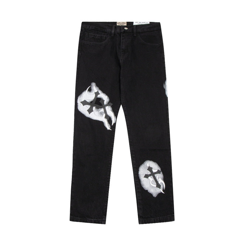 GALLERYDEPT European and American high street Vibe style splashed ink graffiti sticker skin leopard print loose washed straight leg pants