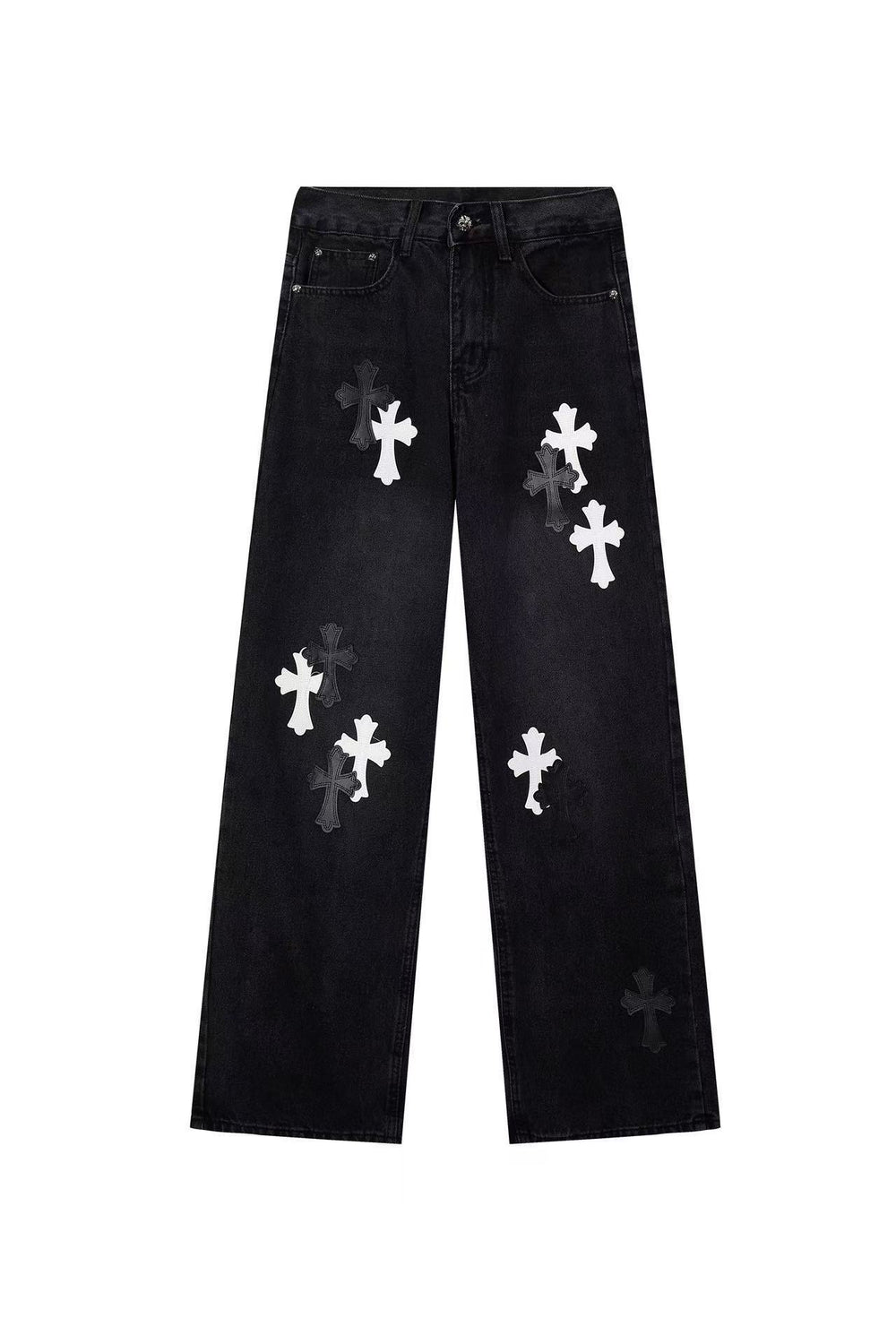 High version cross-border CH Croquet horseshoe leather cross trendy jeans in stock, unisex pants