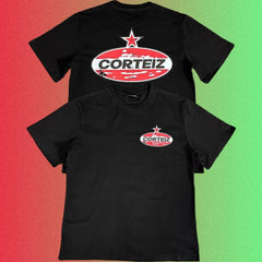 Corteiz Red Star Oval Logo Graphic Black T-Shirt (Front & Back Print)