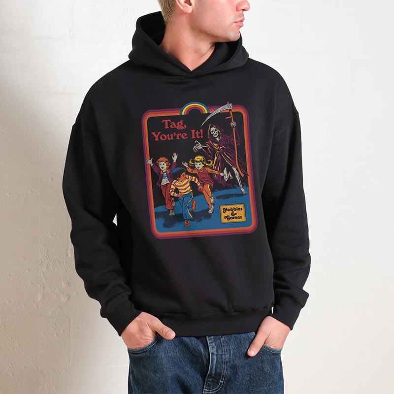 European and American Dark Fun Illustration Shark Cat Dog Little Ghost Printed Pattern Men's and Women's Loose Straight Spray Hoodie Autumn