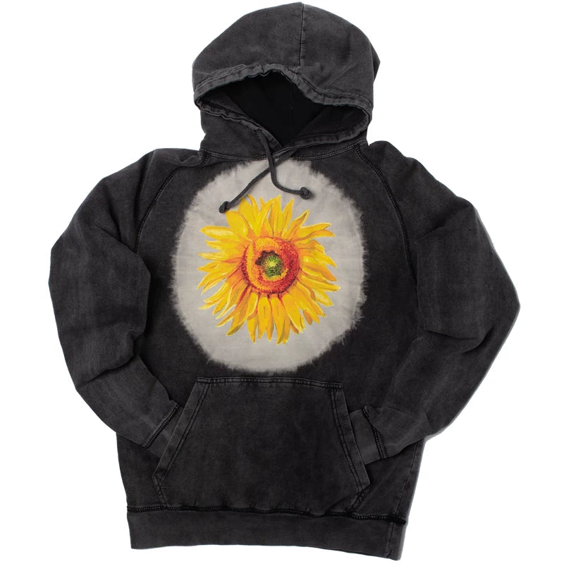 2025 Autumn/Winter 380g Heavy Weight Van Gogh Sunflower Art and Literature Washed Cotton Black Hoodie Sweatshirt