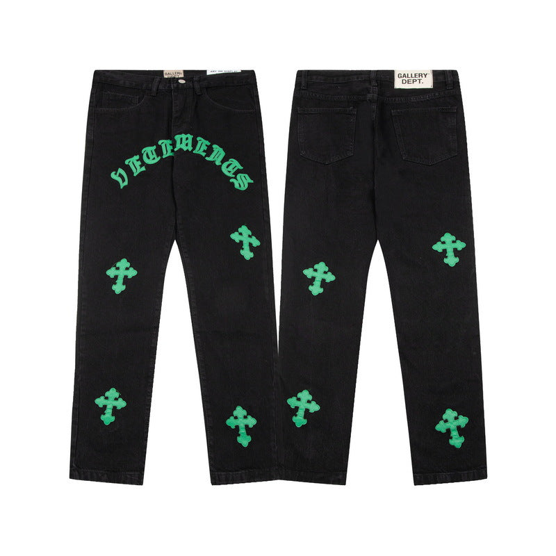 GALLERYDEPT European and American high street Vibe style splashed ink graffiti sticker skin leopard print loose washed straight leg pants