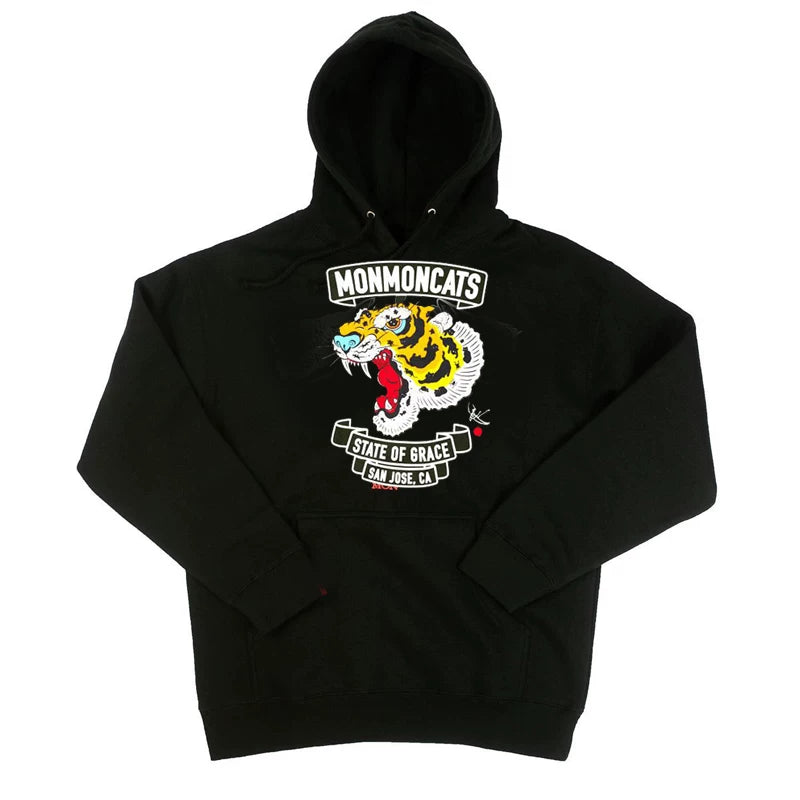 2022春新款日本浮世绘刺刺青猫咪插画文艺男女款长袖宽松连帽卫衣
