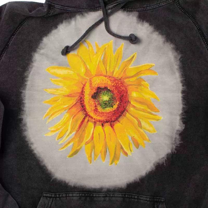 2025 Autumn/Winter 380g Heavy Weight Van Gogh Sunflower Art and Literature Washed Cotton Black Hoodie Sweatshirt