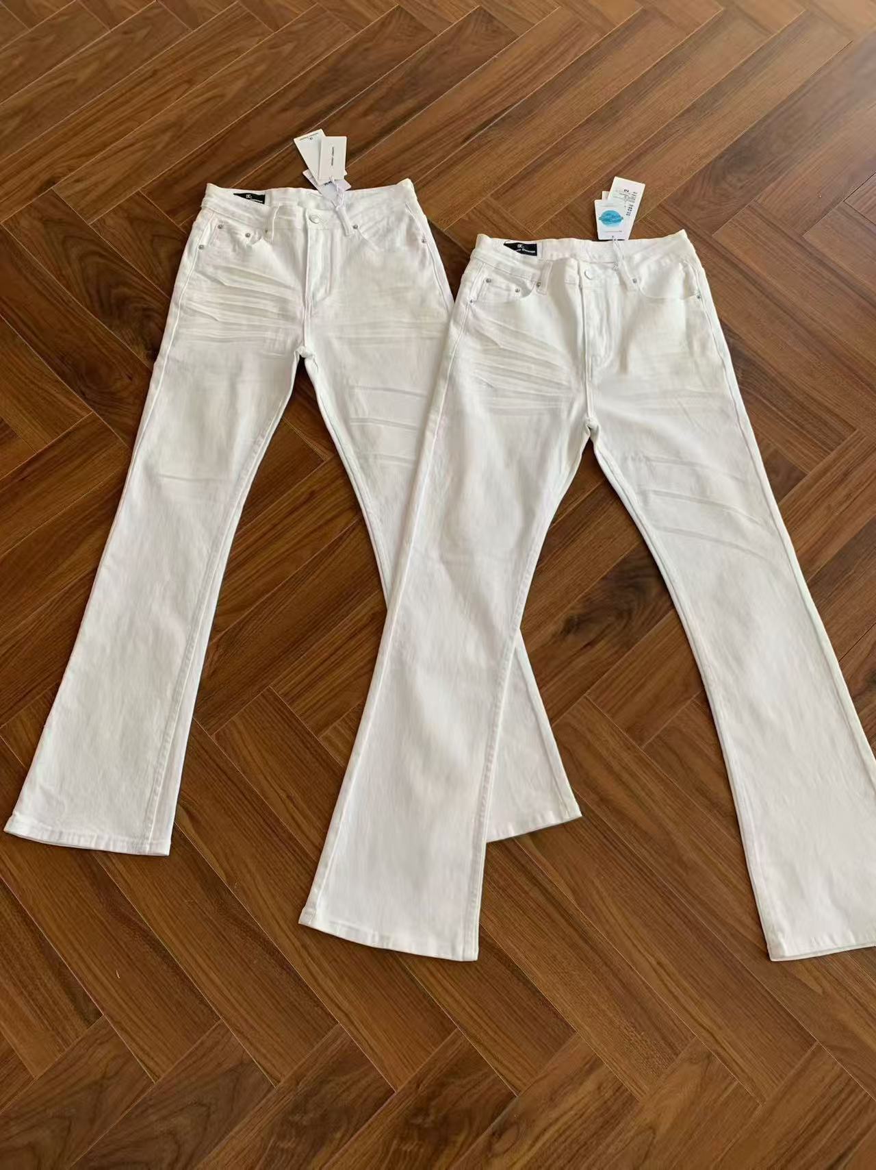 American style high elasticity 517 white cowhide creased cat whisker jeans with micro flared cleanfit slim fit, men's slim pants