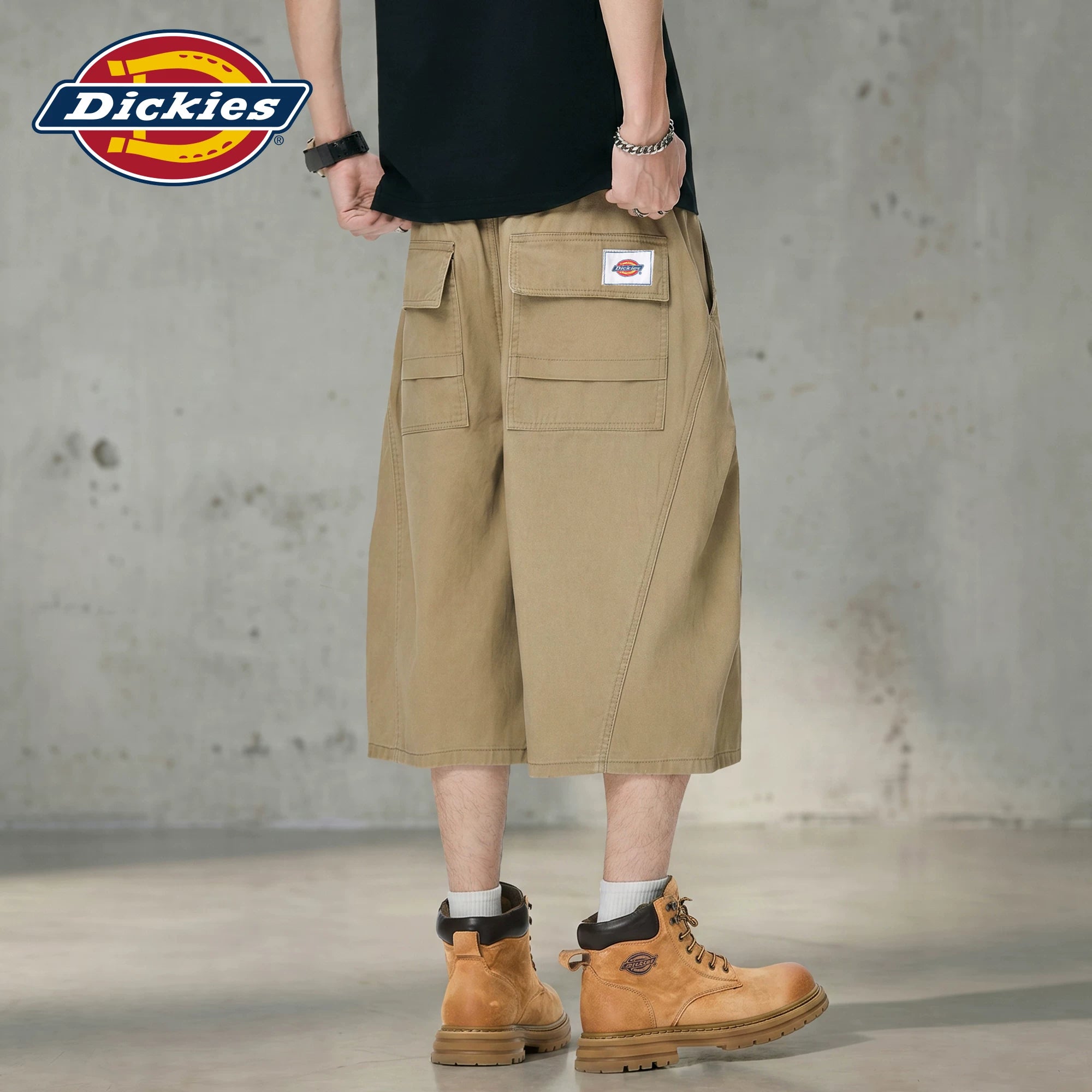 Dickies帝酷适纯棉直筒七分裤男款夏季潮牌褶皱拼接宽松休闲短裤M