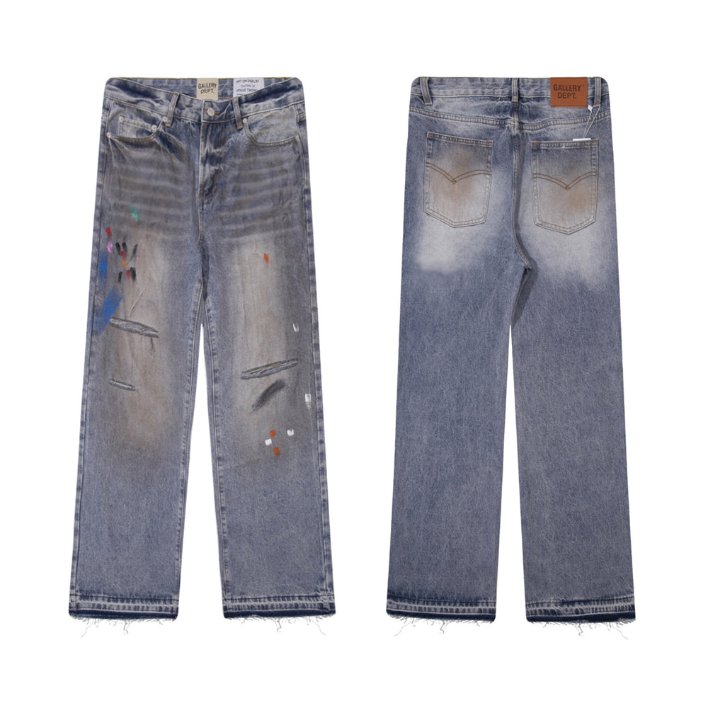 High version Gallery Depot new basic washed micro flared blue patchwork jeans versatile pants