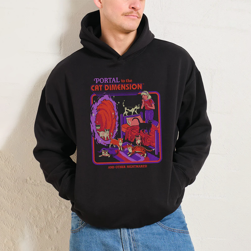 European and American Dark Fun Illustration Shark Cat Dog Little Ghost Printed Pattern Men's and Women's Loose Straight Spray Hoodie Autumn