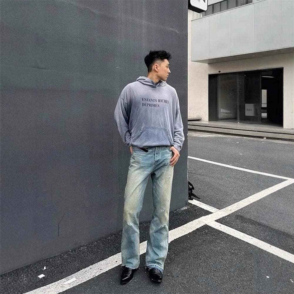 ERD melancholic rich second-generation 25s retro washed knife cuts through holes to make old, burns embroidery stickers, micro flared jeans