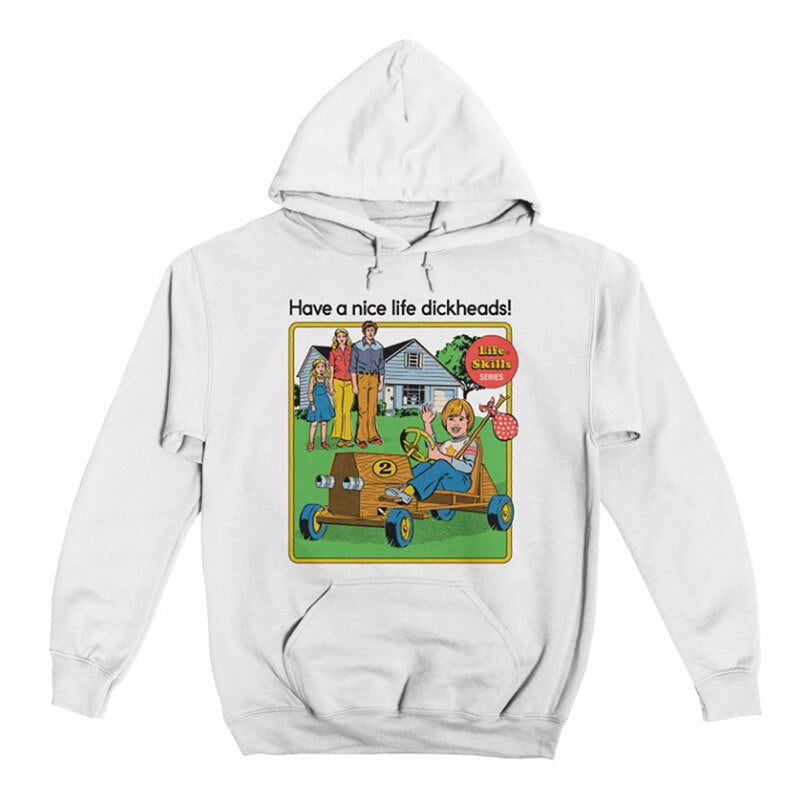 Autumn and winter 380g heavy loose men's pure cotton thick European and American dark fun illustration direct spray hooded sweatshirt
