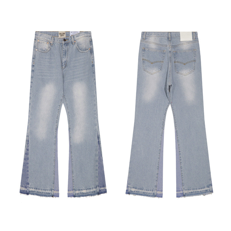 Gallery Depot's new basic versatile washed patchwork micro flared jeans, American retro casual pants
